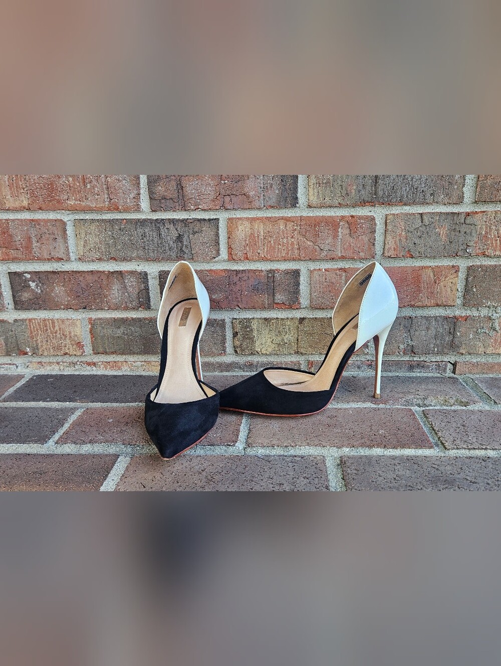 SCHUTZ Black Suede & Ivory Patent Leather Heels – Size 8.5